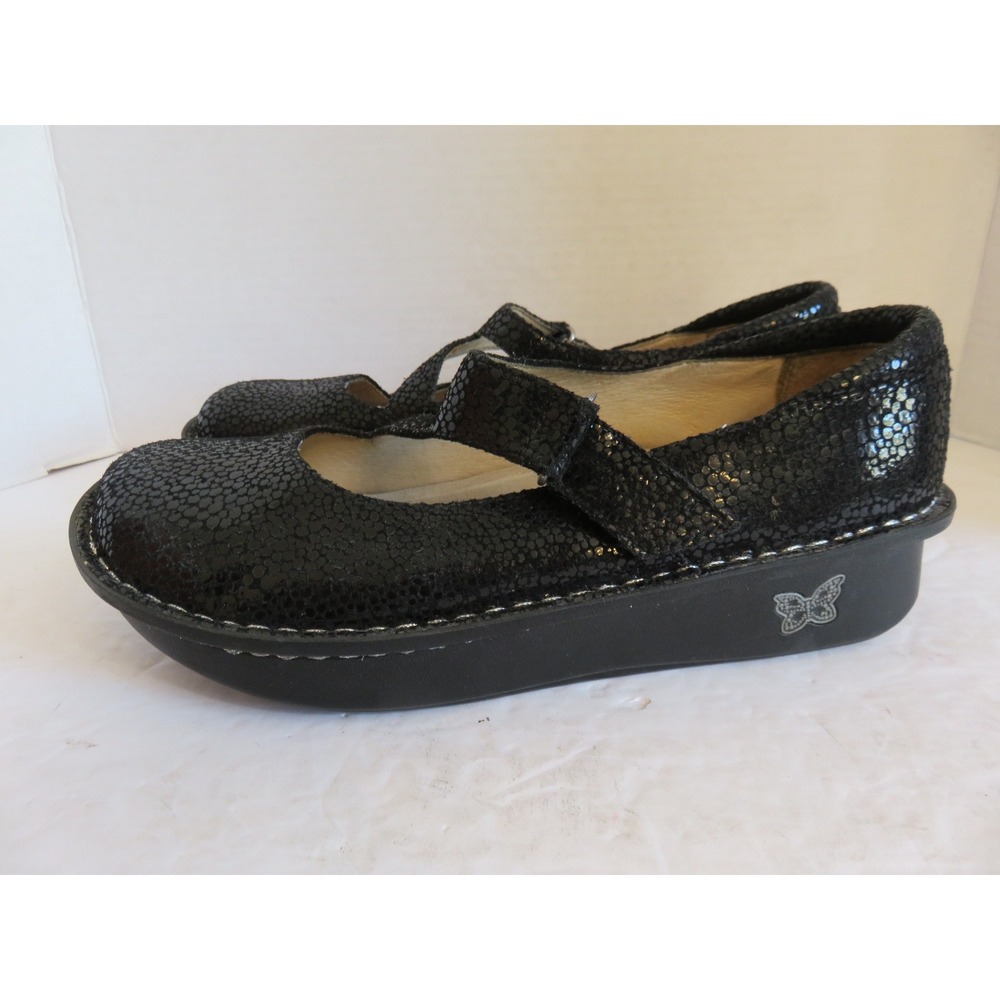 Alegria Black Snake Embossed Leather Mary Jane Professional Clogs Shoes EU 39 - Picture 4 of 7